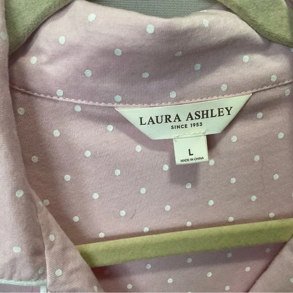 Laura Ashley Pajama Set Pink Polka Dot Sz L Scottie Dog 2pc PJs Cotton Sleepwear - Picture 6 of 10